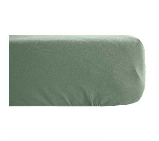 Drap Housse En Lin Lavé Froissé 160x200 Cm Sonate Vert Thym