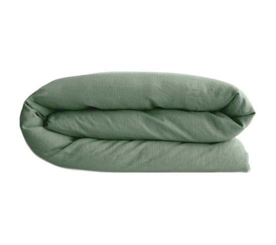 Housse De Couette 260x240 Cm Lit Queen Size Lin Lavé Sonate Vert Thym