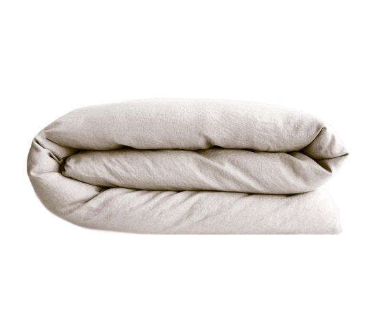 Housse De Couette 280x240 Cm Lit King Size Lin Lavé Sonate Blanc Naturel