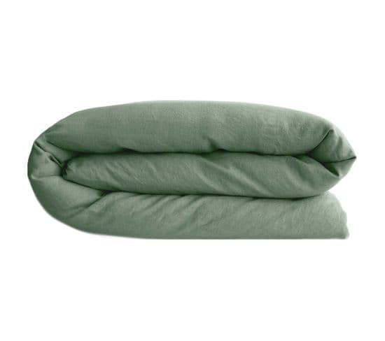 Housse De Couette 280x240 Cm Lit King Size Lin Lavé Sonate Vert Thym