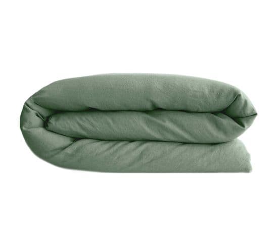 Housse De Couette 200x200 Cm Petit Lit Double Lin Lavé Sonate Vert Thym