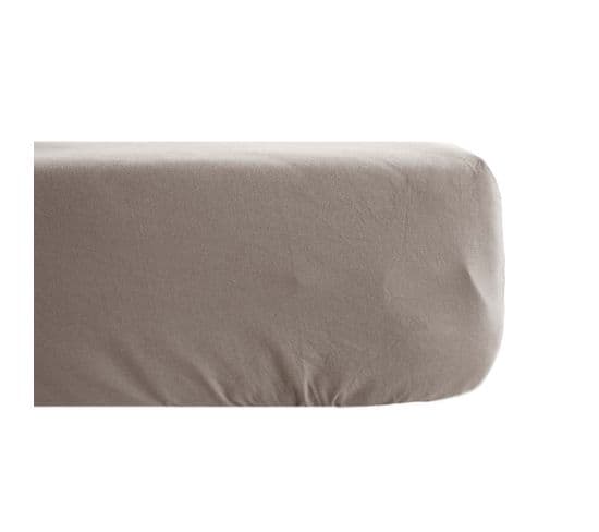 Drap Housse Uni 90x200 Cm 100% Percale De Coton Manoir Beige Lin Bonnet 35