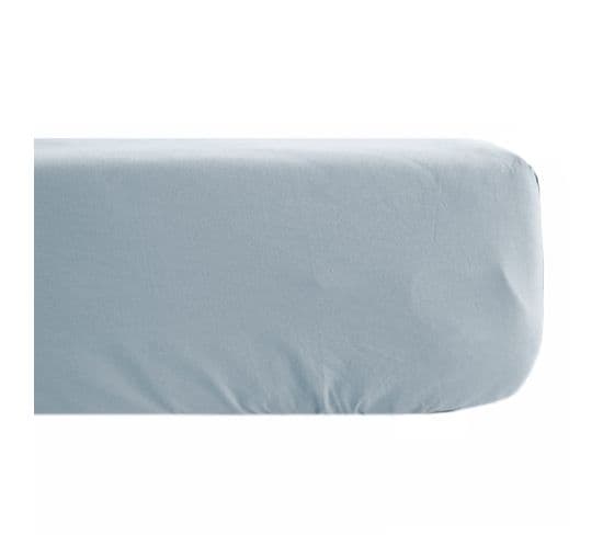 Drap Housse Uni 180x200 Cm 100% Percale De Coton Manoir Bleu Glacier Bonnet 35