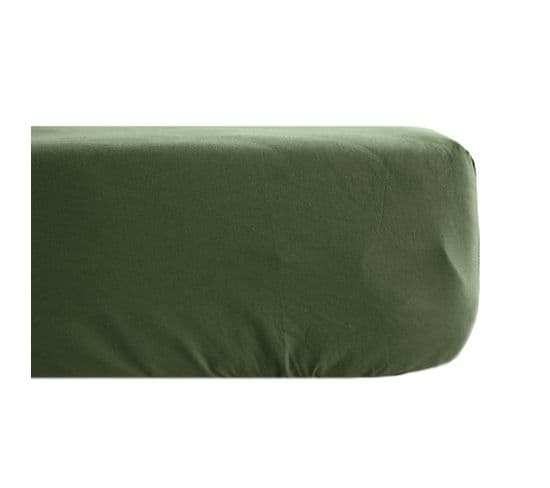 Drap Housse Uni 140x190 Cm 100% Percale De Coton Manoir Vert Mousse Bonnet 35