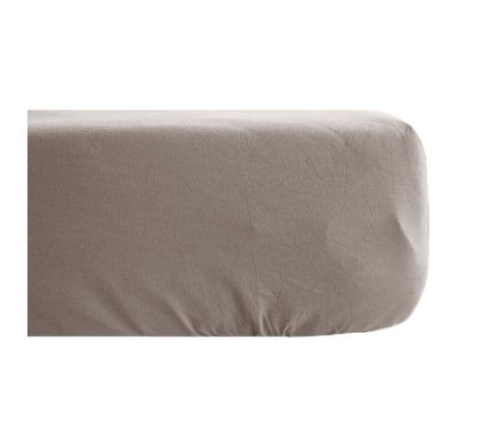 Drap Housse Uni 160x200 Cm 100% Percale De Coton Manoir Beige Lin Bonnet 40