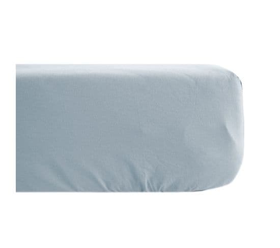 Drap Housse Uni 140x190 Cm 100% Percale De Coton Manoir Bleu Glacier Bonnet 35