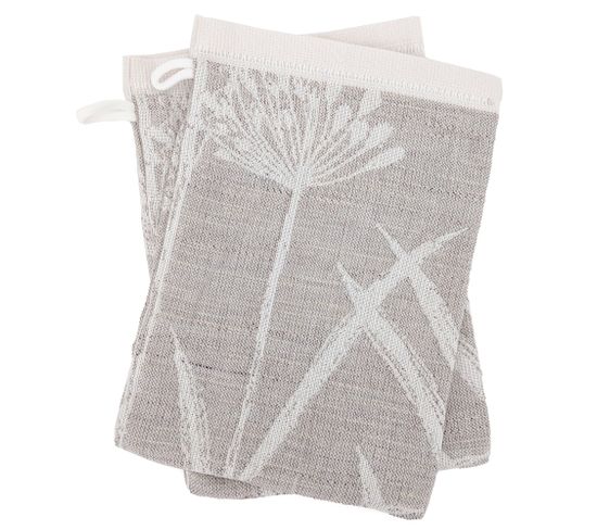 Lot De 2 Gants De Toilette Coton 16x21 Cm Collection Dry Dandelion Beige