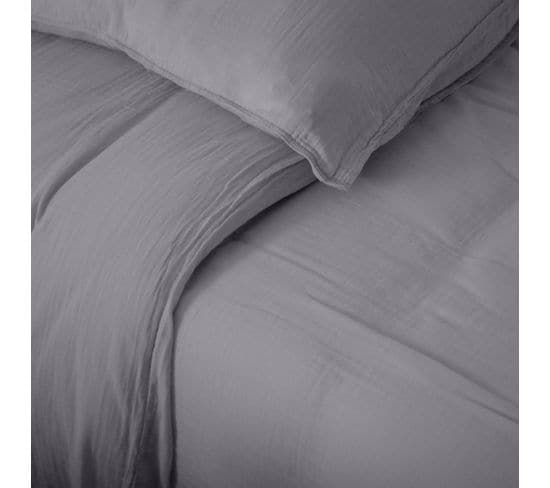 Housse De Couette 240x220 Cm Mousseline De Coton Milos Gris Cendre