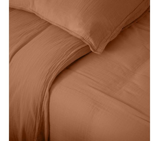 Housse De Couette 240x220 Cm Mousseline De Coton Milos Marron Cognac