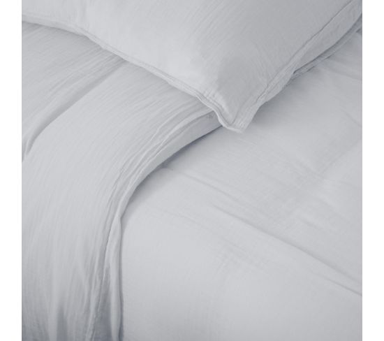 Housse De Couette 240x220 Cm Mousseline De Coton Milos Blanc Neige