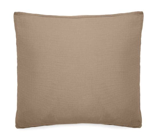 Taie D'oreiller 65x65 Cm Mousseline De Coton Milos Marron Camel