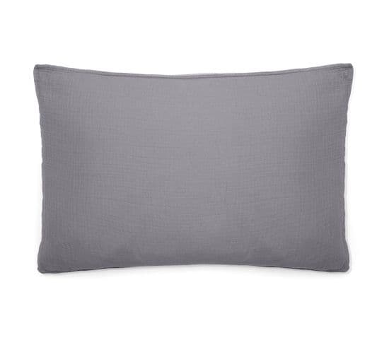 Taie D'oreiller 50x70 Cm Mousseline De Coton Milos Gris Cendre