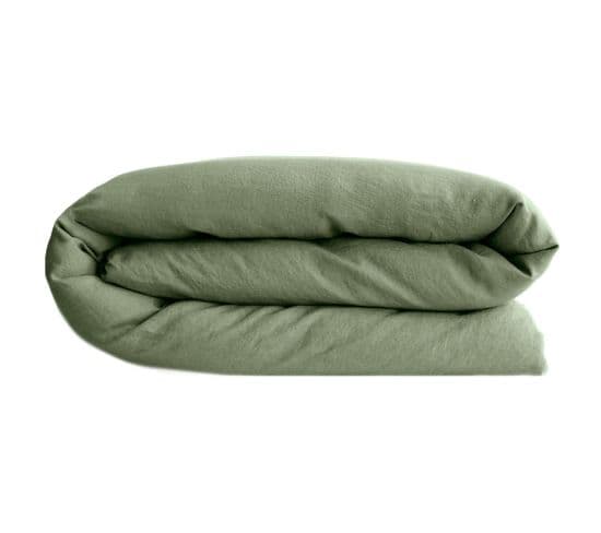 Housse De Couette Lin Et Coton 240x220 Cm Collection Opera Vert Mousse