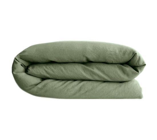 Housse De Couette Lin Et Coton 260x240 Cm Collection Opera Vert Mousse