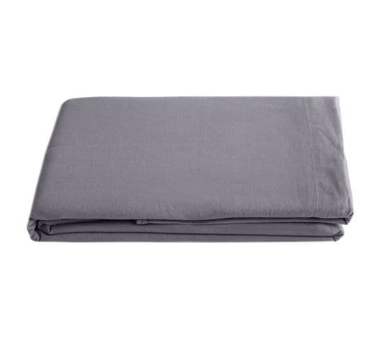 Drap Plat Lin Et Coton 270x300 Cm Collection Opera Gris Brume