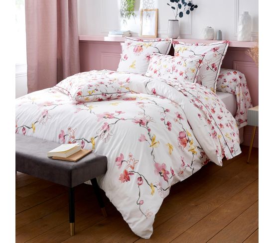 Parure De Lit 200x200 Cm 50x70 Cm Percale Coton Elisa Rose 3 Pièces