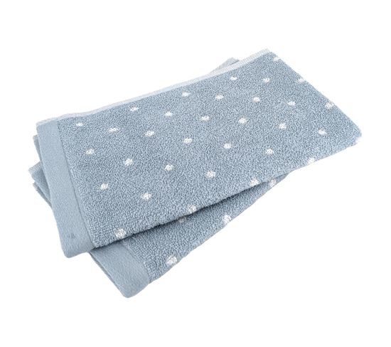 Lot De 2 Serviettes Invité 33x50 Cm Efficience Dots Bleu Capri