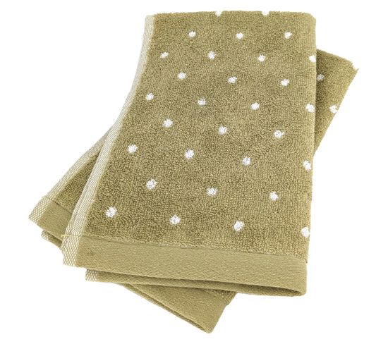 Lot De 2 Serviettes Invité 33x50 Cm Efficience Dots Vert Olive