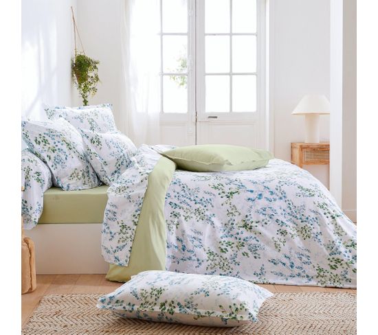 Parure De Lit 280x240 Cm Satin De Coton Angèle Vert Tilleul 3 Pièces