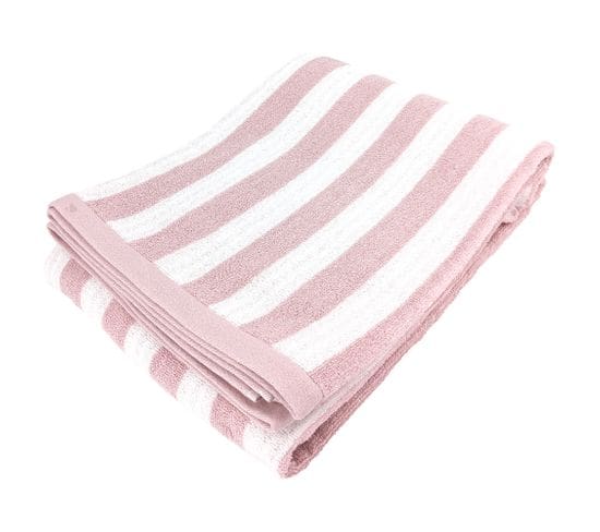 Drap De Bain 100x150 Cm Coton Efficience Stripes Rose Flamingo