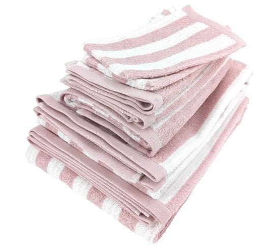 Parure De Bain Coton Efficience Stripes 7 Pièces Rose Flamingo