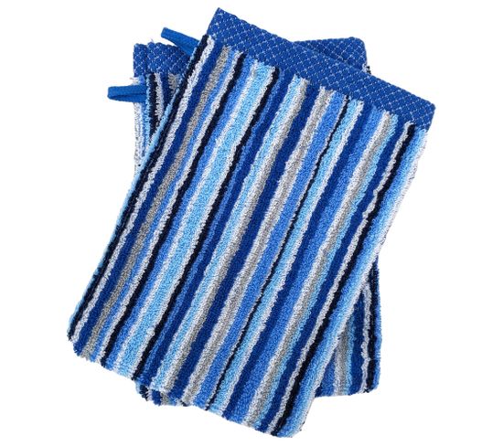 Lot De 2 Gants De Toilette Coton 500g/m2 De La Collection Pure Stripes Ii Bleu
