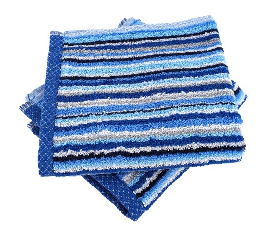Lot De 2 Serviettes Invité Coton 500g/m2 De La Collection Pure Stripes Ii Bleu