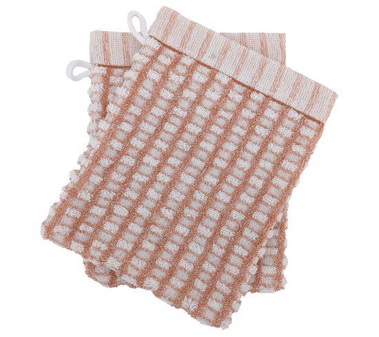 Lot De 2 Gants De Toilette 16x21 Cm Pur Coton Collection Glow Marron