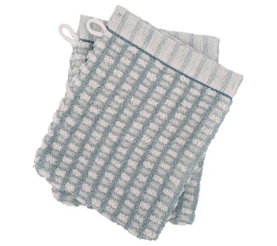 Lot De 2 Gants De Toilette 16x21 Cm Pur Coton Collection Glow Vert