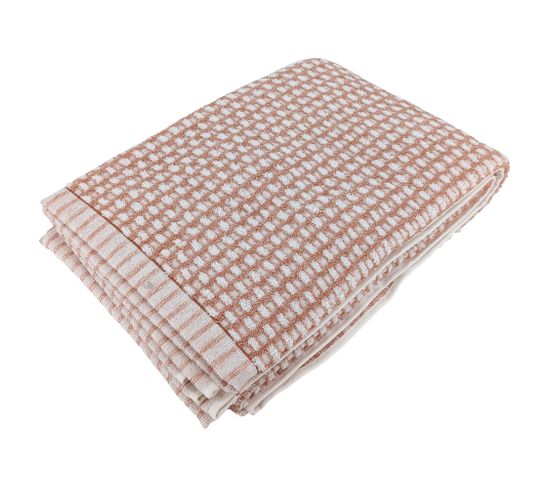 Drap De Bain 100x150 Cm Pur Coton Motifs Quadrillés Collection Glow Marron