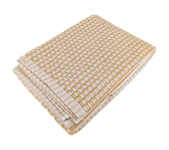 Drap De Bain 100x150 Cm Pur Coton Motifs Quadrillés Collection Glow Jaune