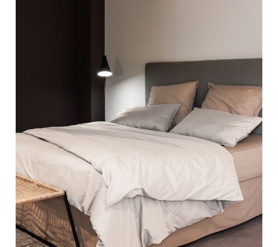 Parure De Lit 200x200 Cm Et 50x70 Cm Coton Lavé Collection Palace Beige Naturel 3 Pièces