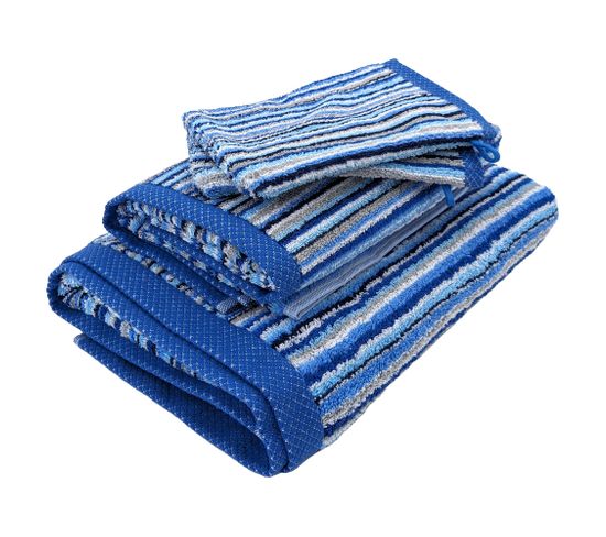 Parure De Bain Coton 500g/m2 Par 5 Collection Pure Stripes Ii Bleu