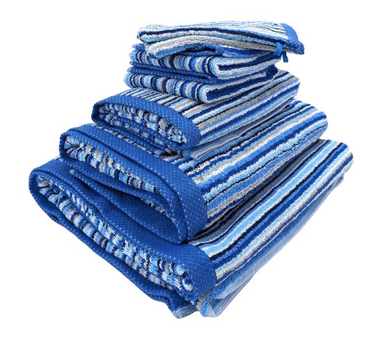 Parure De Bain Coton 500g/m2 Par 7 Collection Pure Stripes Ii Bleu
