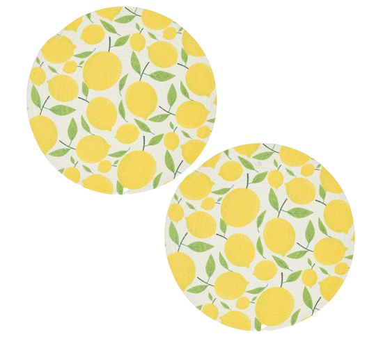 Lot De 2 Sets De Table En Polyester 38x38 Cm Collection Limone Motifs Citrons Jaune