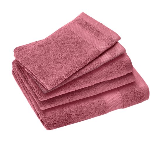 Parure De Bain Coton 550g/m2 Collection Naïa Par Lot De 5 Rose Bois De Rose