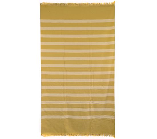 Drap De Plage 100x180 Cm Pur Coton Collection Catane Rayures Jaune Moutarde