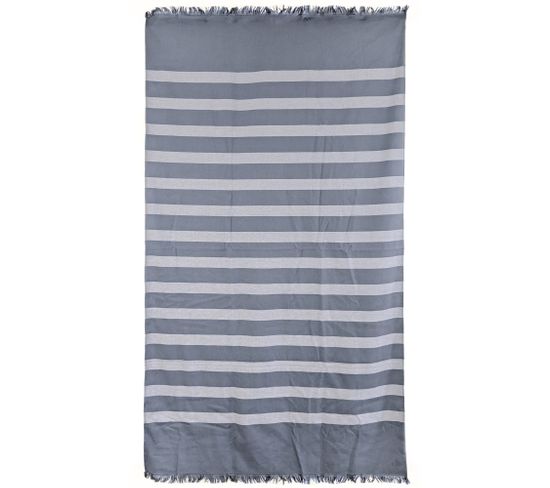 Drap De Plage 100x180 Cm Pur Coton Collection Catane Rayures Bleu Marine