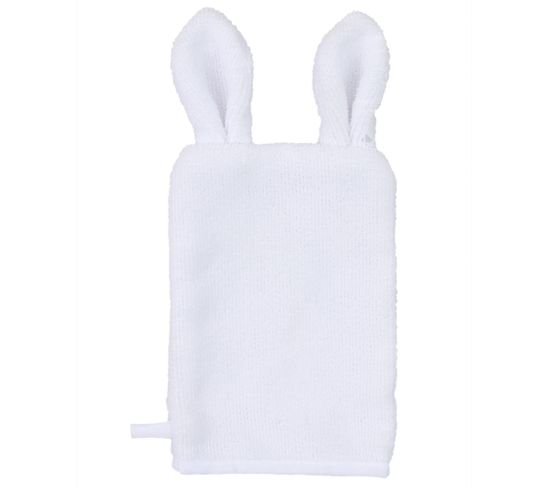 Lot De 2 Gants De Toilette 13x28 Cm Pur Coton Animaletto Forme Animal Blanc