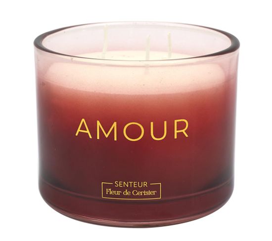 Bougie Parfumée 3 Mèches En Coton Amour Et Passion à La Cire De Parafine Senteur Fleur De Cerisier