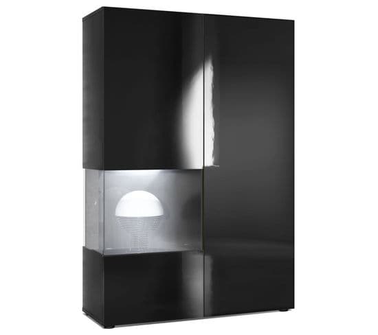 Vitrine Noir Mat, Noir Laqué  (lxhxp) : 91,5 X 136,5 X 37 Cm + LED