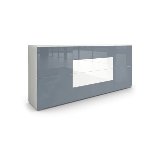 Buffet Moderne  Gris Et  Blanc Avec Façades Laquées Et Structure Mat 166 X 72 X 35 Cm