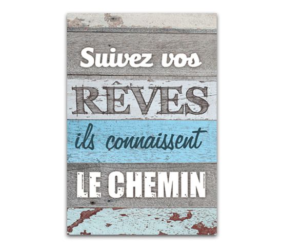 Cadre Imprimé Effet Bois Vos Rêves - 23 X 34 Cm - Bleu