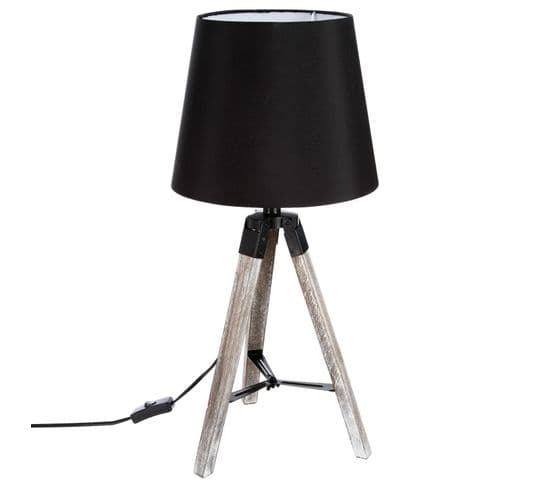 Lampe En Bois Trépied Runo - H. 58 Cm - Noir