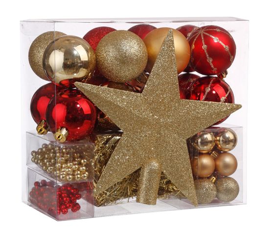 Kit Décoration Pour Sapin De Noël - 44 Pièces - Rouge Et Or