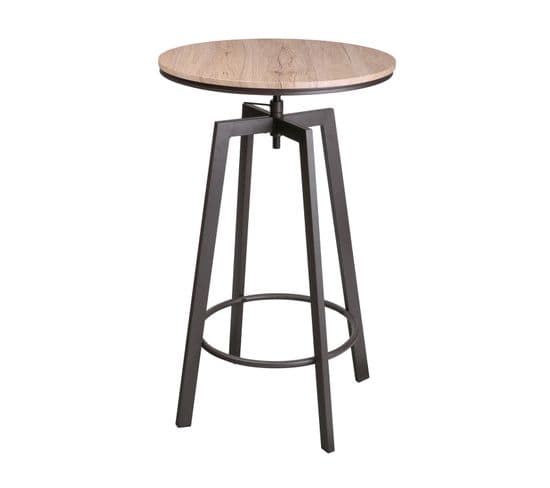 Table Haute Ronde Design Industriel Factory - Diam. 60 X H. 93 Cm - Marron