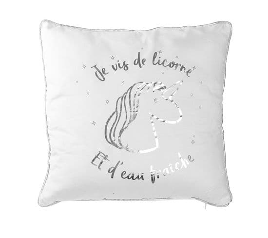 Coussin Licorne - 40 X 40 Cm - Argent