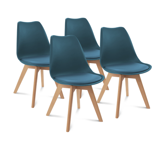 Lot De 4 Chaises Scandinaves Sara Bleu Canard Pour Salle à Manger