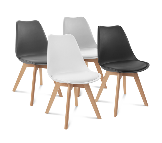 Lot De 4 Chaises Scandinaves Sara Mix Color Gris Foncé, Gris Clair, Blanc Et Noir