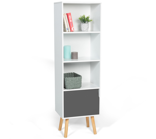 Bibliothèque Étagère Emmie Scandinave Blanc Et Gris